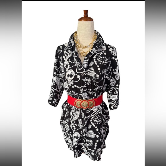 Traffic Tops - Vintage 80s Abstract Fashion Print Button Down Oversized‎ Statement Blouse